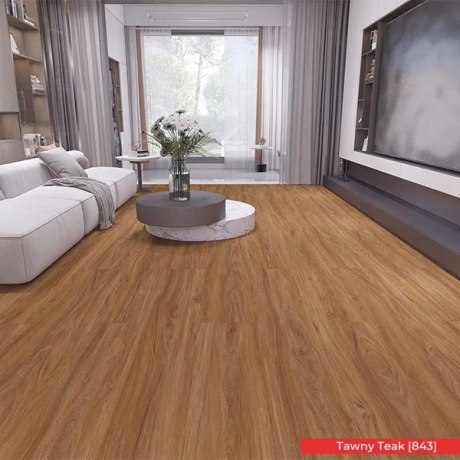 Reliable SPC Flooring for Staircase | 4mm Tawny Teak – 843 | Elegant Cliq